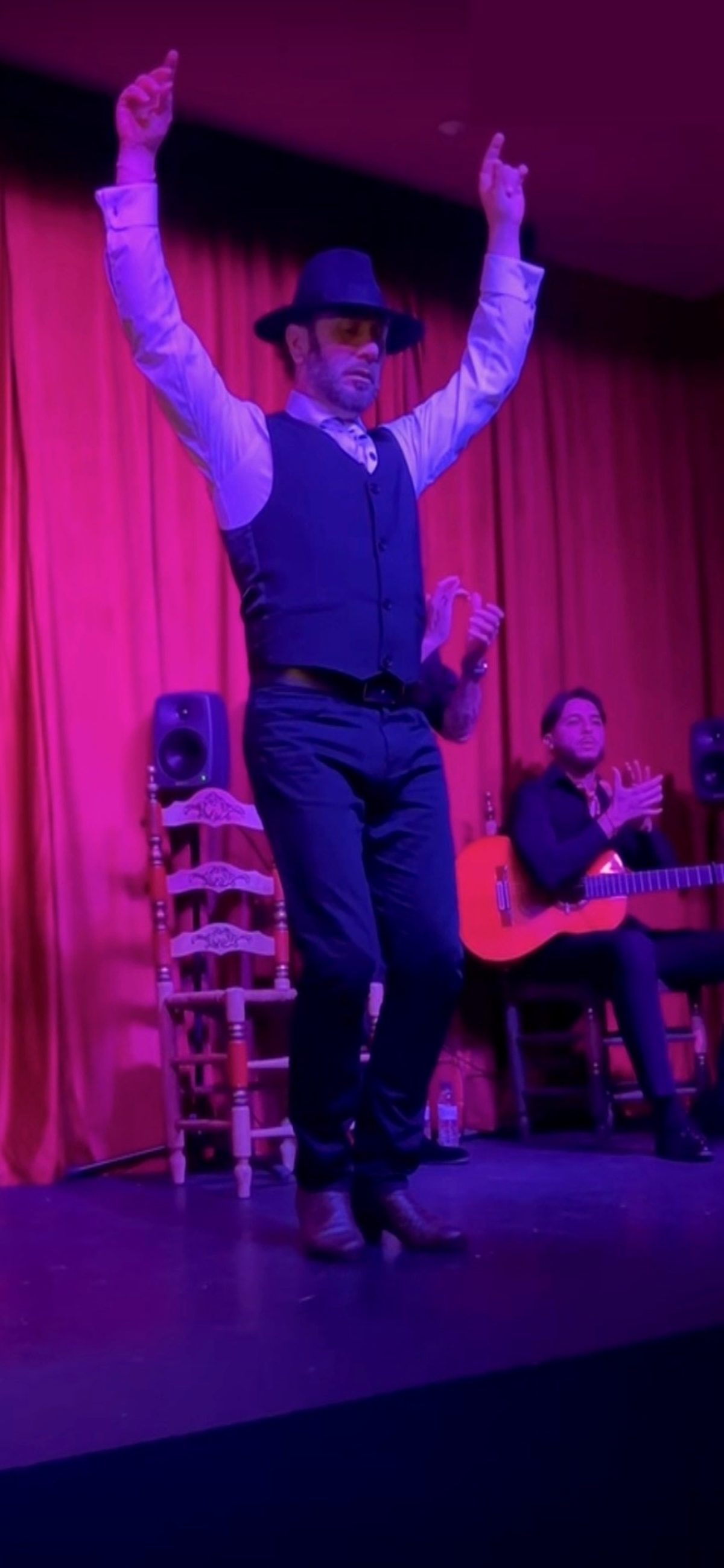 Flamenco dancer mid-performance on stage at Flamenco Laietana, Barcelona